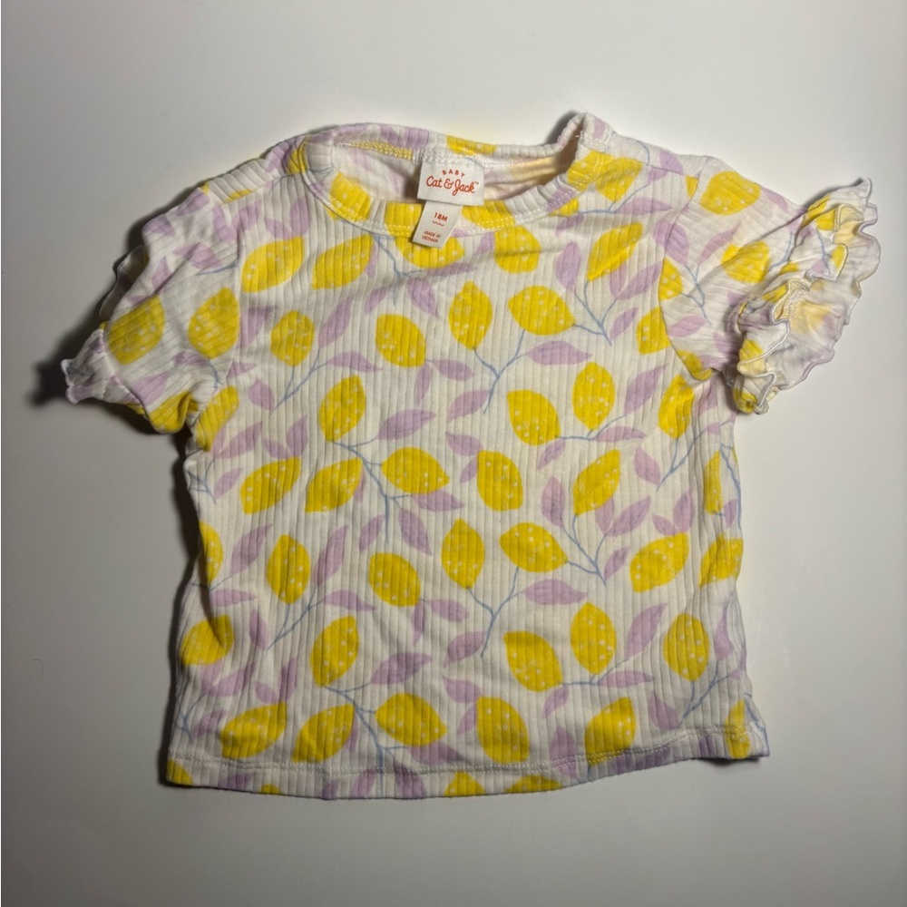 Cat & Jack White Tee with Yellow & Lavender Lemon & Leaf Print